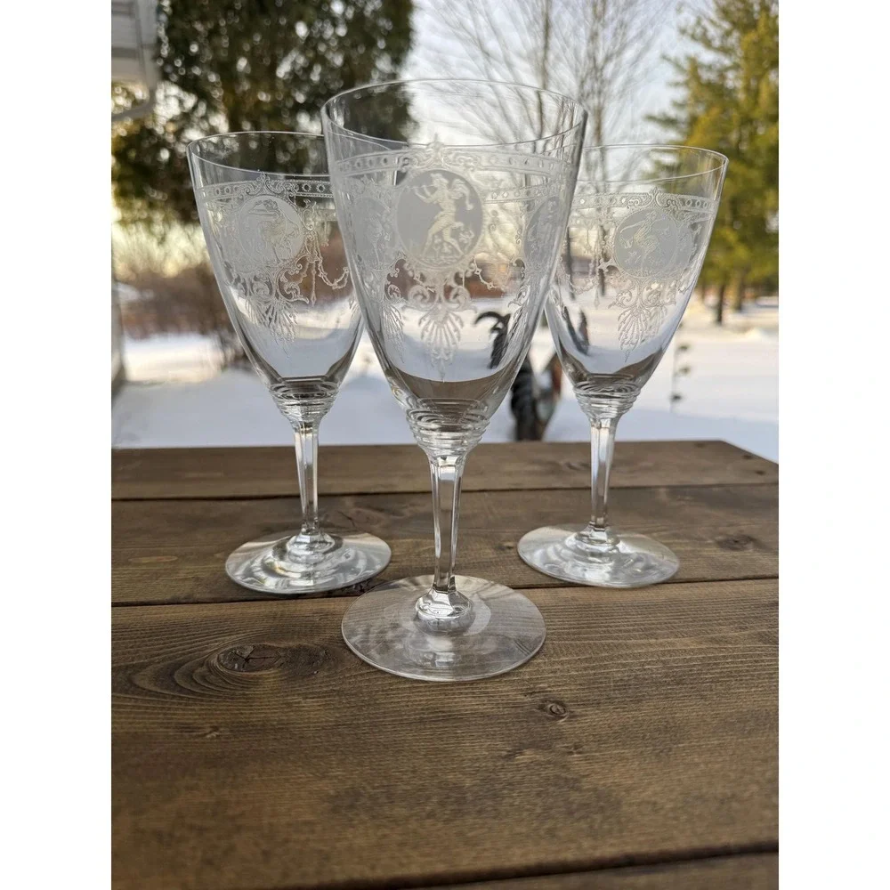 Heisey Pied Piper Etched Water Goblets 7 1/8